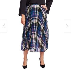 Vince Camuto plaid pleated midi skirt.